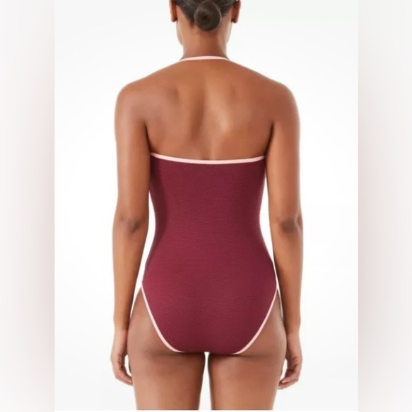 NWT Kate Spade Pique Texture Contrast Classic Bandeau One Piece Deep Plum Sz XS - Picture 2 of 11
